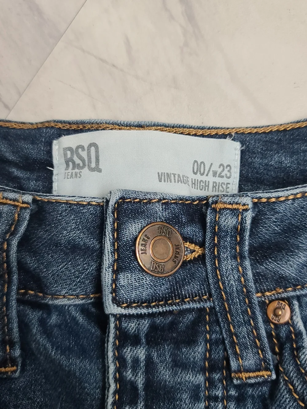 RSQ Dark Blue Distressed High-Rise Denim Shorts